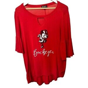 Ohio State Buckeyes Womens Size Medium Red Ruffle 3/4 Sleeve Shirt with Brutus